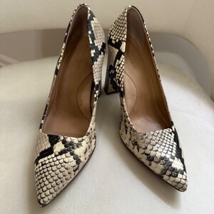 Banana Republic Snakeskin Print Pointed Toe Block Heel Pumps Shoes